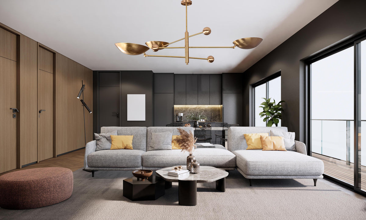 Modern Brass Chandelier | Custom 3-Light Ceiling Fixture | Mid-Century Minimalist Light |  Uplighting Pendant | Handmade to Order - 32320