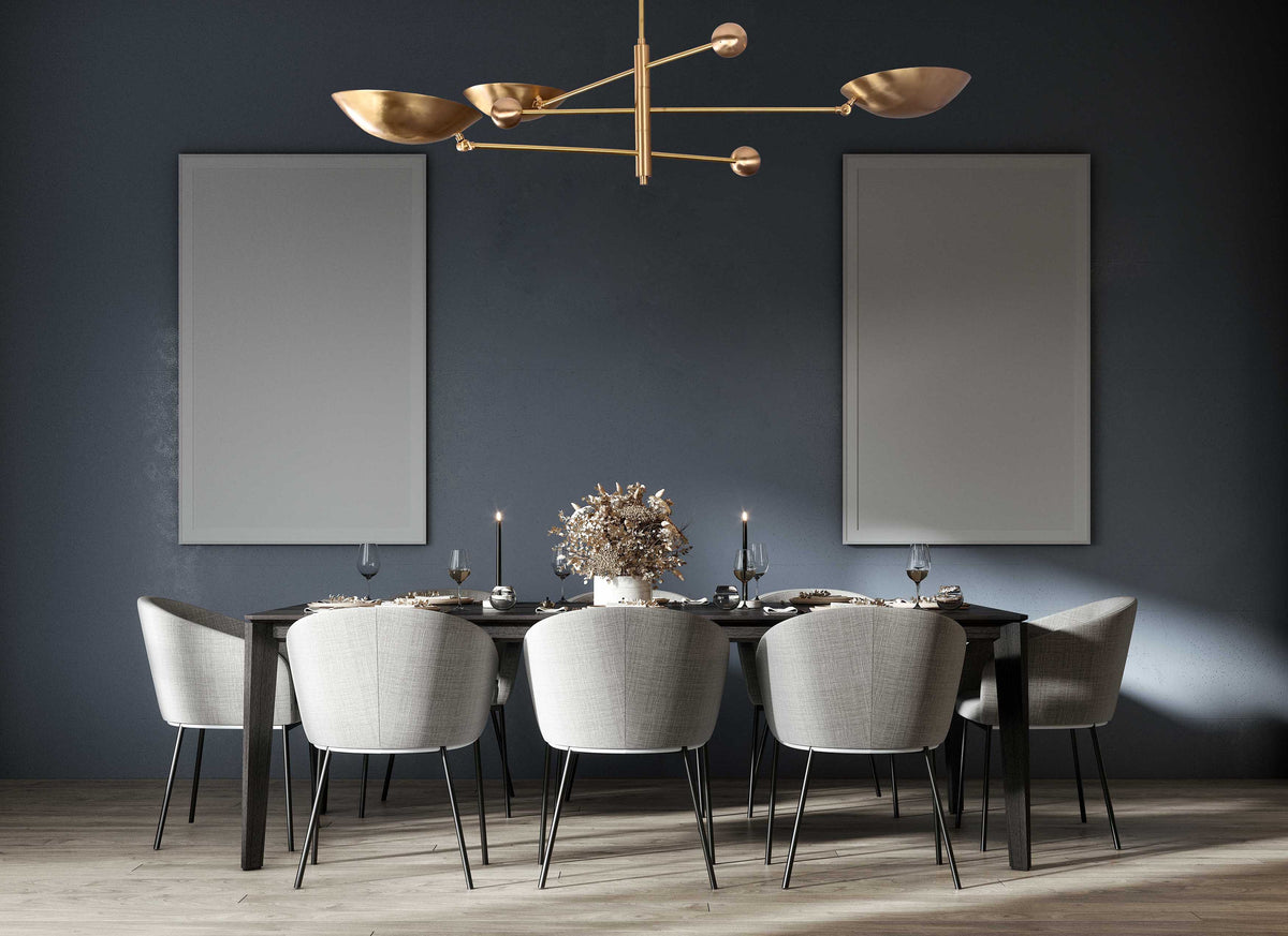 Modern Brass Chandelier | Custom 3-Light Ceiling Fixture | Mid-Century Minimalist Light |  Uplighting Pendant | Handmade to Order - 32320