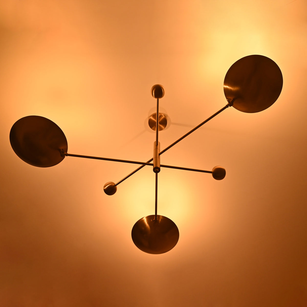 Modern Brass Chandelier | Custom 3-Light Ceiling Fixture | Mid-Century Minimalist Light |  Uplighting Pendant | Handmade to Order - 32320