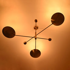 Modern Brass Chandelier | Custom 3-Light Ceiling Fixture | Mid-Century Minimalist Light |  Uplighting Pendant | Handmade to Order - 32320