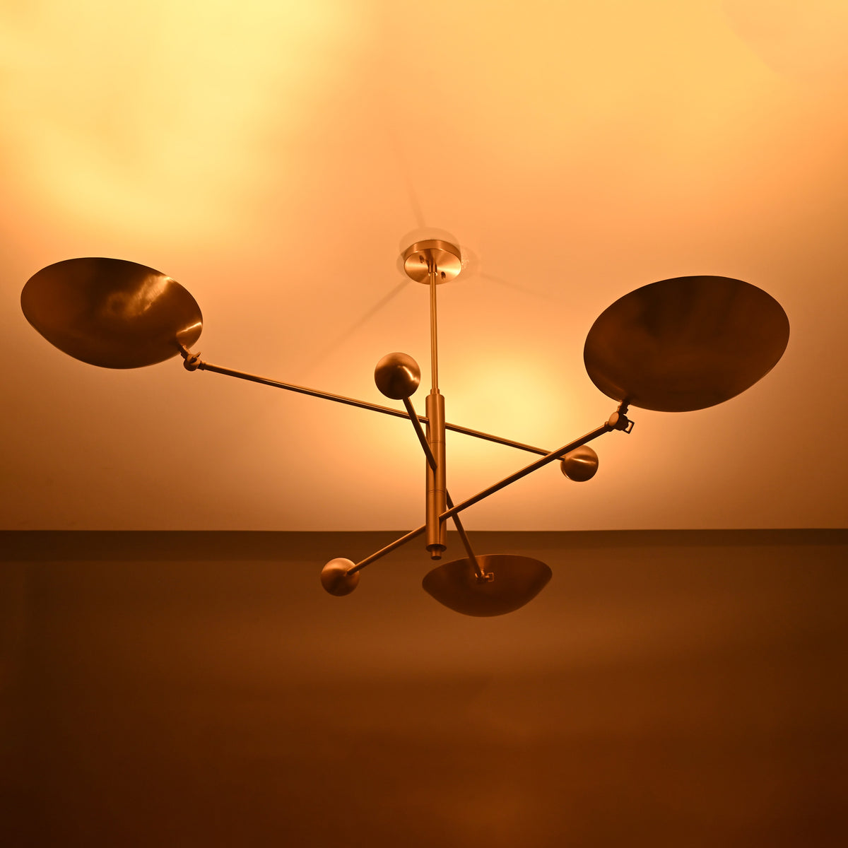 Modern Brass Chandelier | Custom 3-Light Ceiling Fixture | Mid-Century Minimalist Light |  Uplighting Pendant | Handmade to Order - 32320