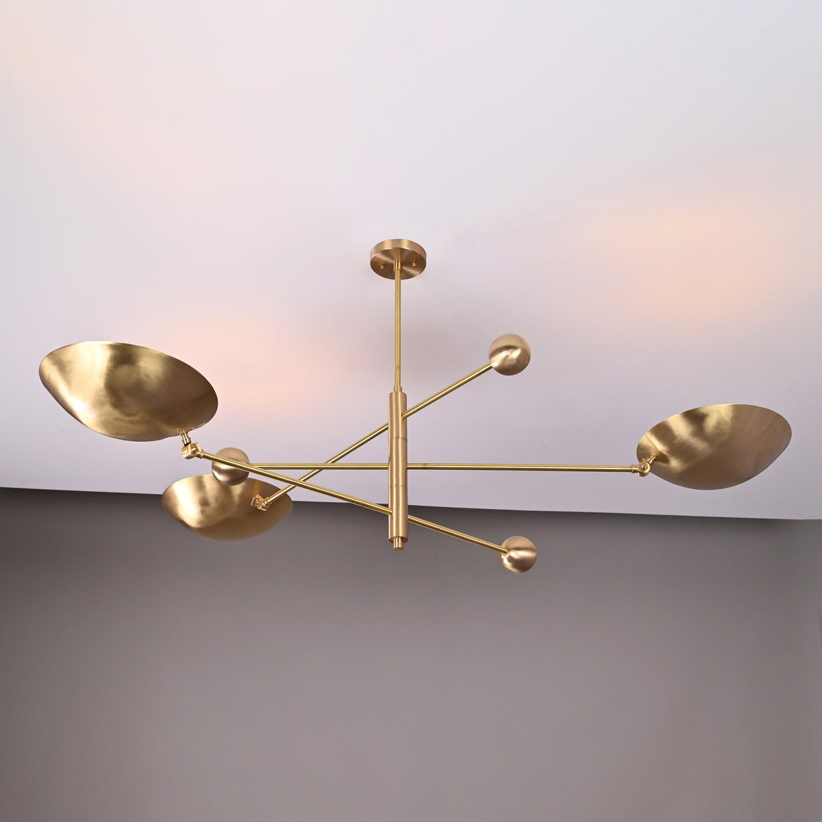 Modern Brass Chandelier | Custom 3-Light Ceiling Fixture | Mid-Century Minimalist Light |  Uplighting Pendant | Handmade to Order - 32320