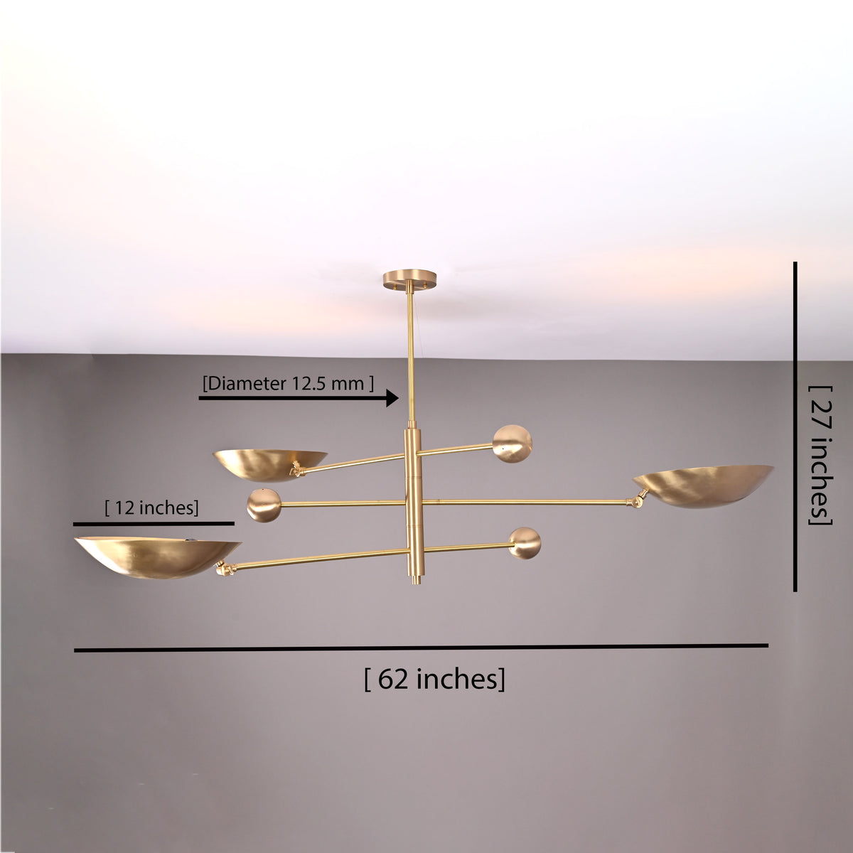 Modern Brass Chandelier | Custom 3-Light Ceiling Fixture | Mid-Century Minimalist Light |  Uplighting Pendant | Handmade to Order - 32320