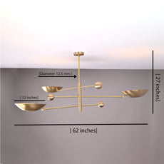 Modern Brass Chandelier | Custom 3-Light Ceiling Fixture | Mid-Century Minimalist Light |  Uplighting Pendant | Handmade to Order - 32320