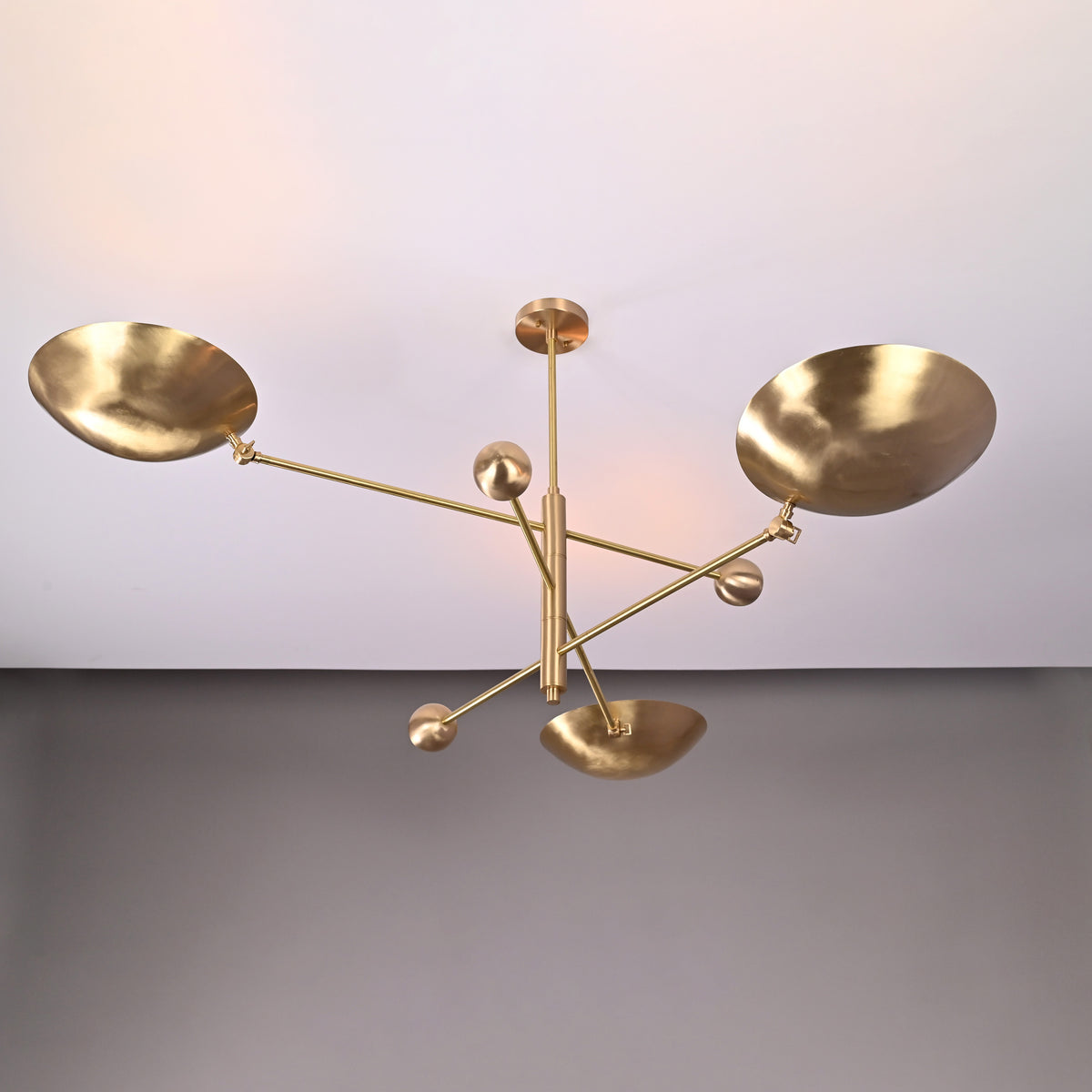 Modern Brass Chandelier | Custom 3-Light Ceiling Fixture | Mid-Century Minimalist Light |  Uplighting Pendant | Handmade to Order - 32320