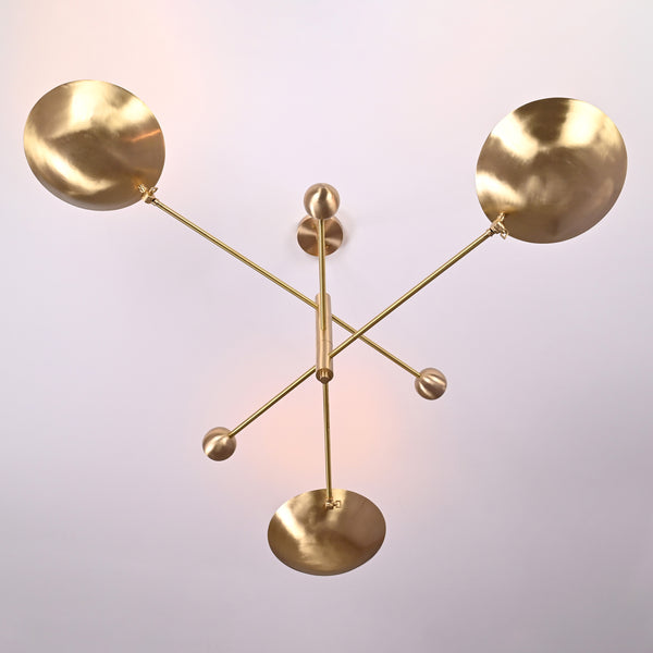 3 bulbs, Large Brass Orbital Uplifting Lamp, No Glare, Ambient No-shadow Chandelier 62 inches- 32320