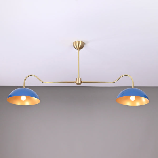 2 Bulbs, Brass Color Pendant Lamp, available in a Variety of Colors, 51" wide, 32321