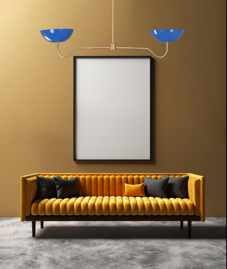 Two-Light Uplight Brass Ceiling Lamp – Custom Mid-Century Modern Uplighting Chandelier | Handmade,  - 32322