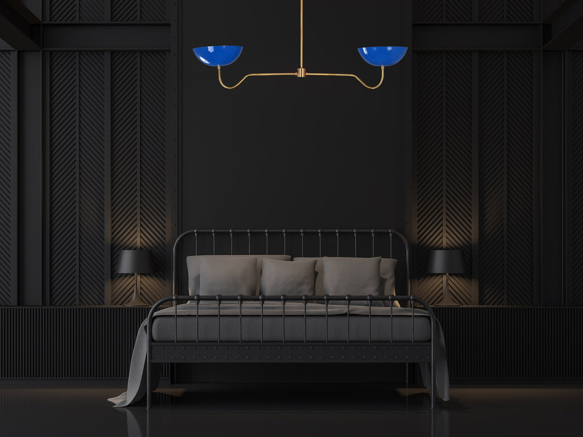 Two-Light Uplight Brass Ceiling Lamp – Custom Mid-Century Modern Uplighting Chandelier | Handmade,  - 32322