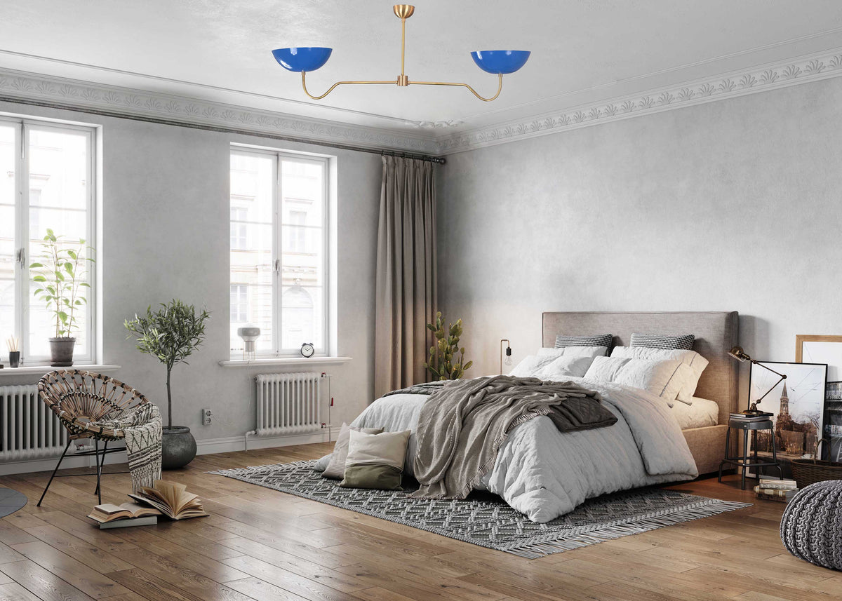 Two-Light Uplight Brass Ceiling Lamp – Custom Mid-Century Modern Uplighting Chandelier | Handmade,  - 32322