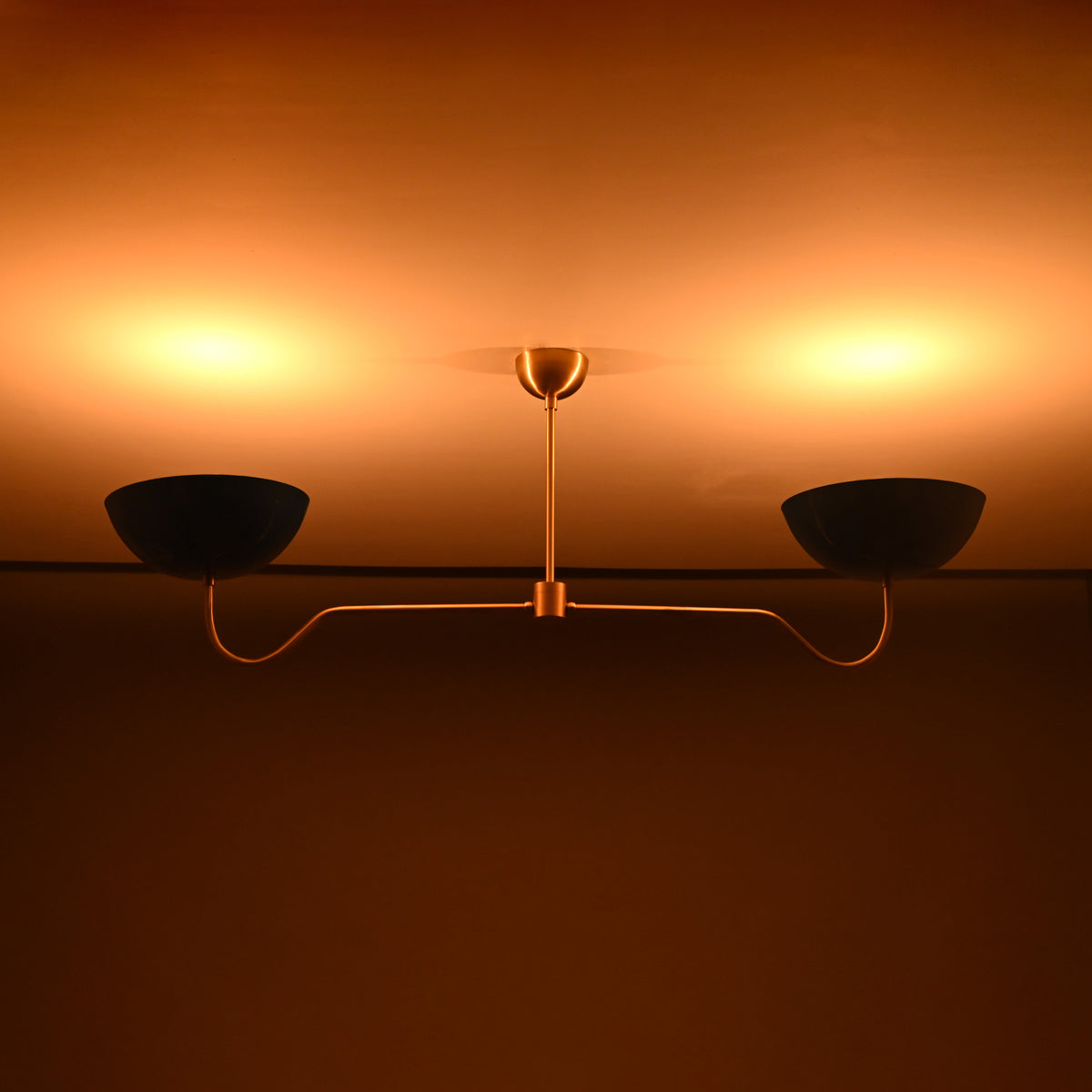 Two-Light Uplight Brass Ceiling Lamp – Custom Mid-Century Modern Uplighting Chandelier | Handmade,  - 32322