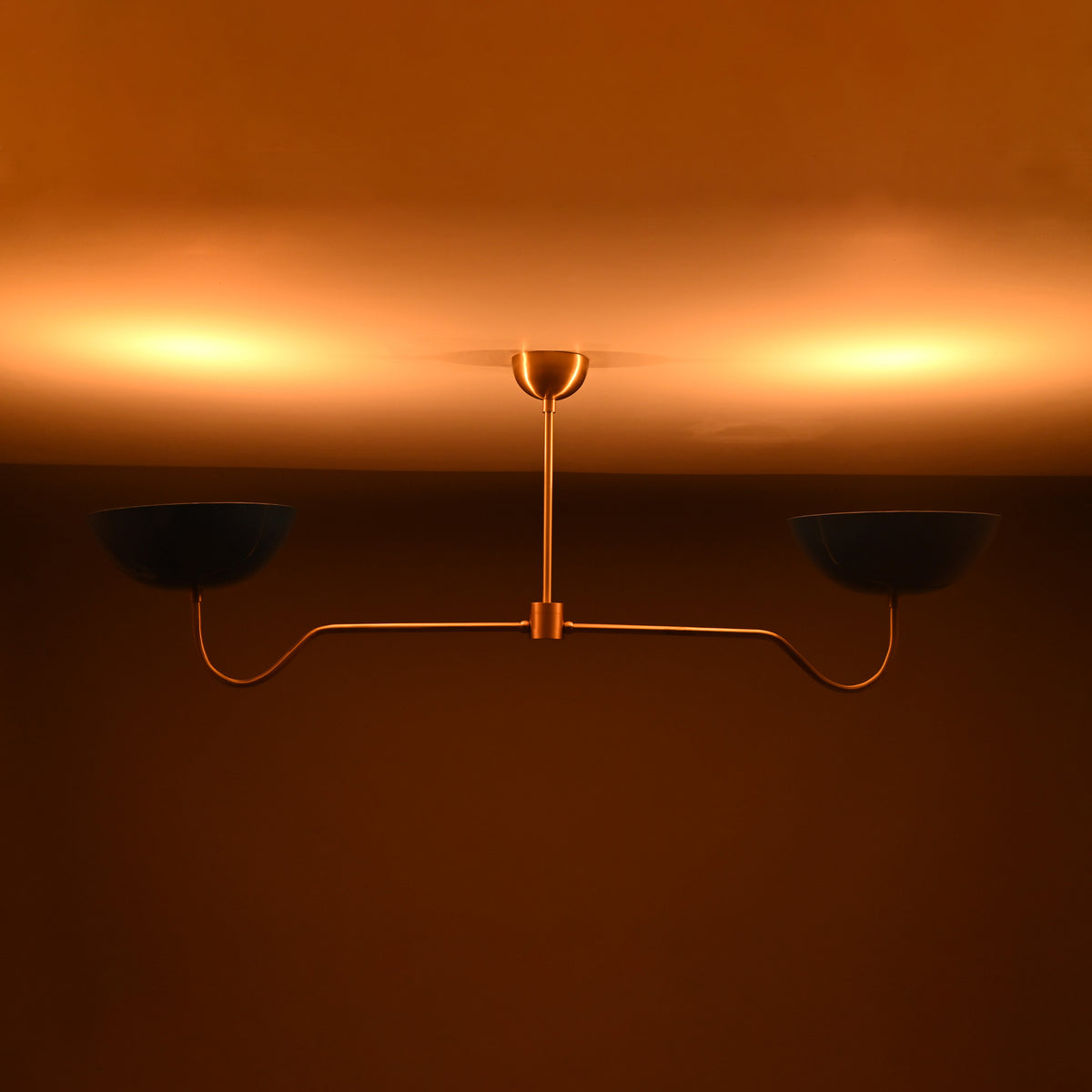 Two-Light Uplight Brass Ceiling Lamp – Custom Mid-Century Modern Uplighting Chandelier | Handmade,  - 32322