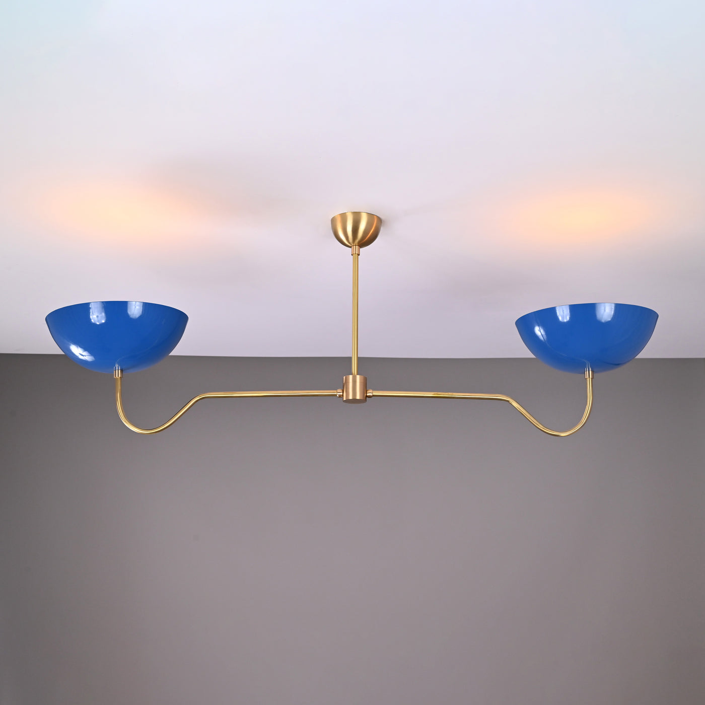 Two-Light Uplight Brass Ceiling Lamp – Custom Mid-Century Modern Uplighting Chandelier | Handmade,  - 32322