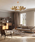 6 Bulb Brass Upllifting Ambient Chandelier, Brass No-glare No-shadow 40 inches Light - 32323