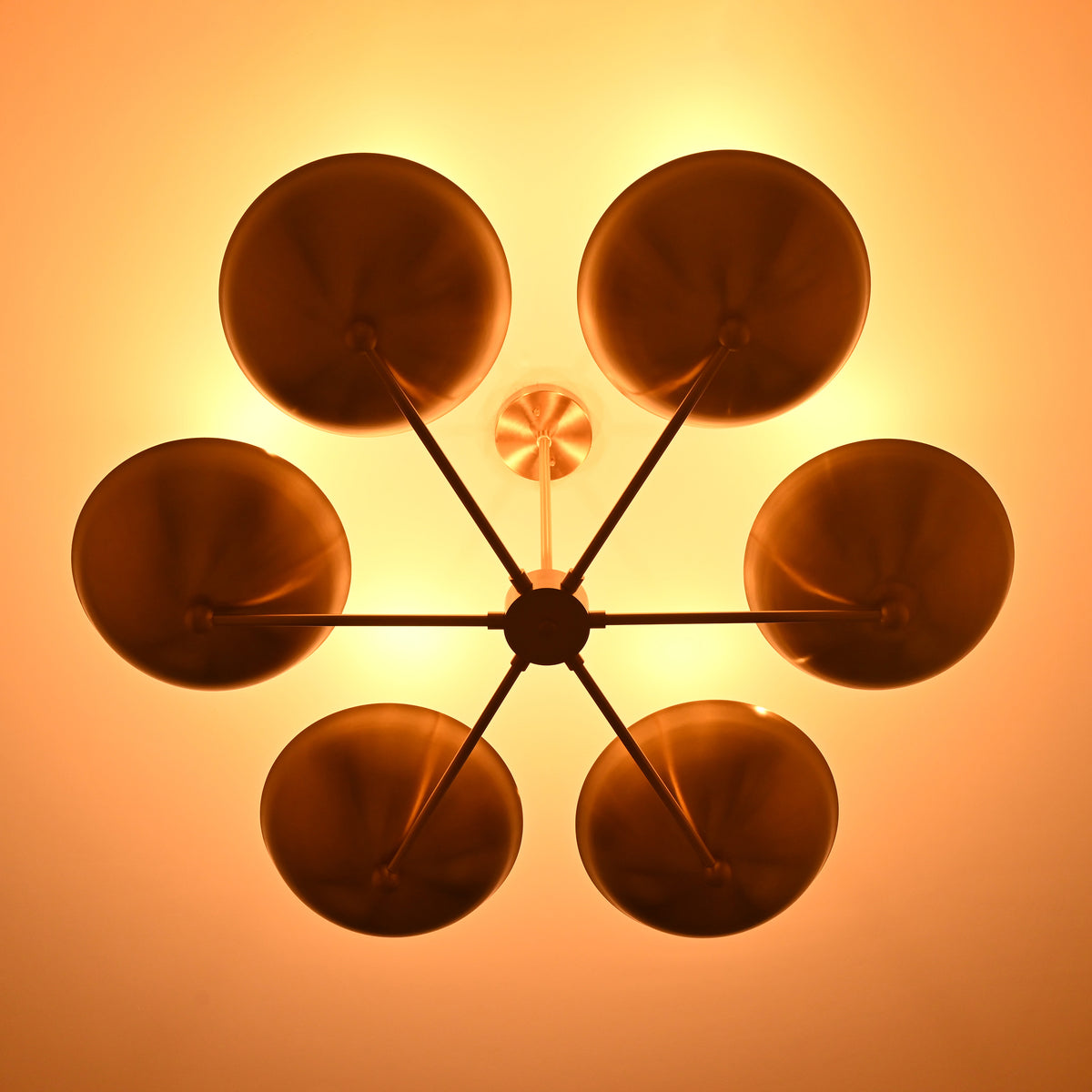 Modern Brass Chandelier | 6-Light Custom Ceiling Light Fixture Natural Brass, Copper or Painted Finish | Adjustable Size | Handmade Lighting - 32323