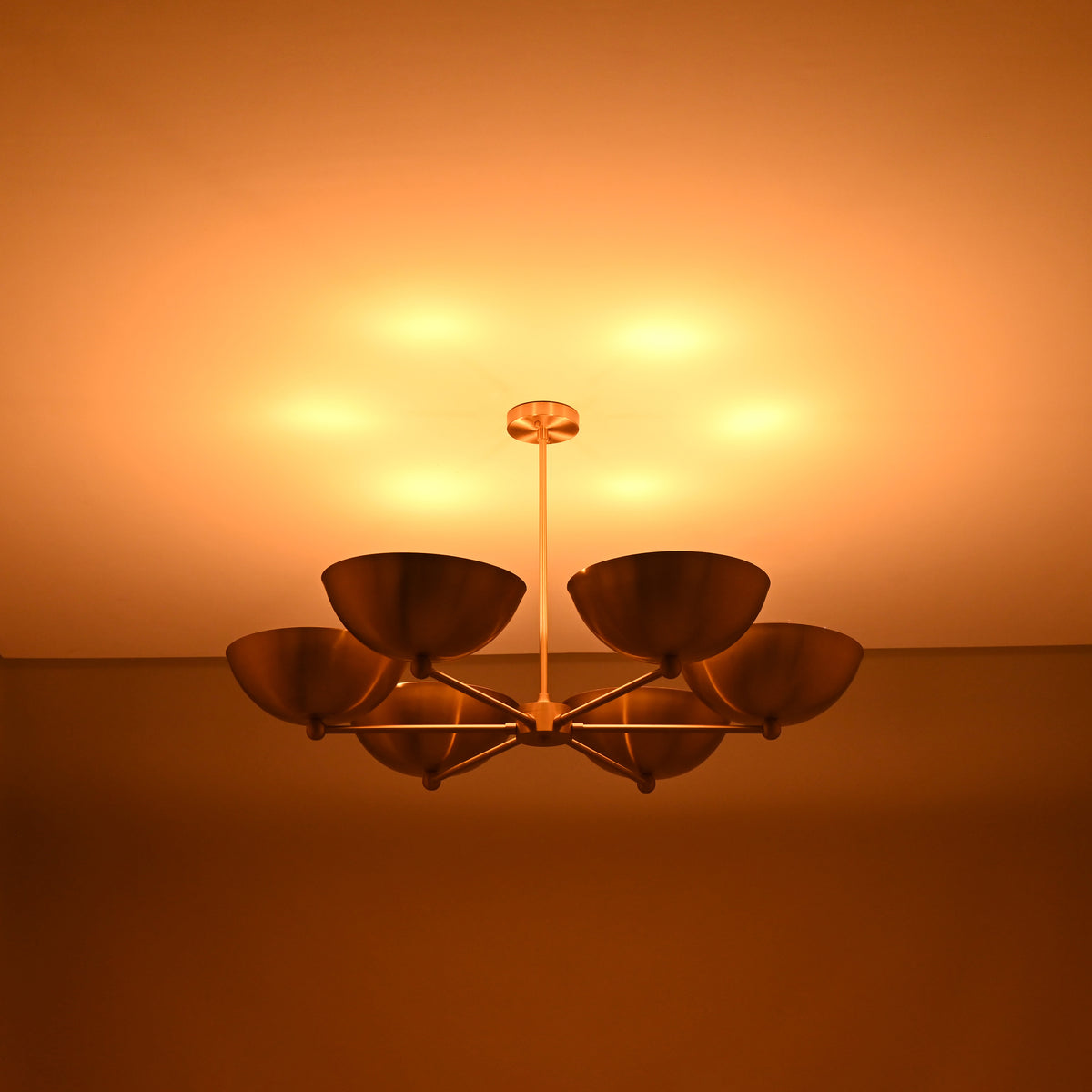 Modern Brass Chandelier | 6-Light Custom Ceiling Light Fixture Natural Brass, Copper or Painted Finish | Adjustable Size | Handmade Lighting - 32323