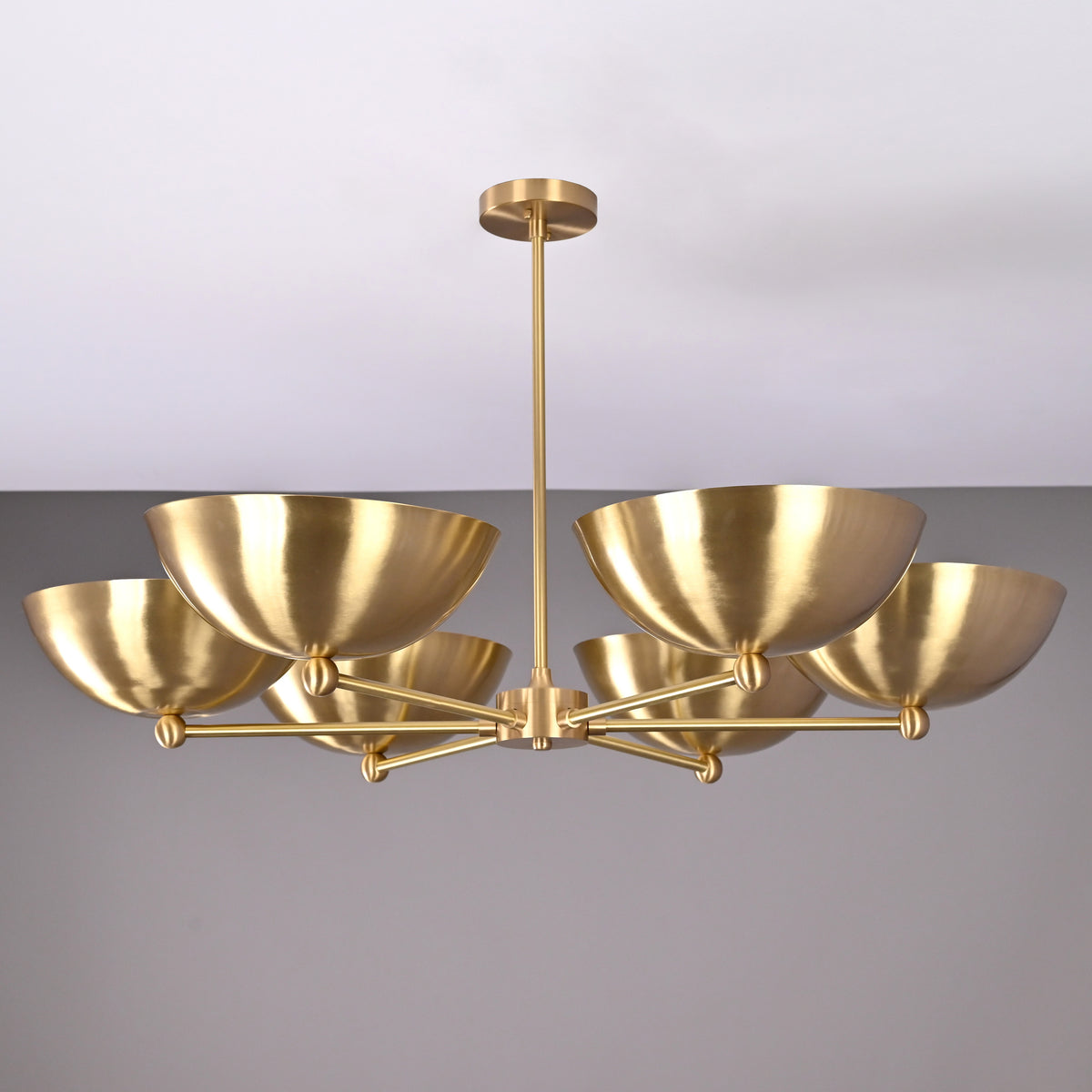 Modern Brass Chandelier | 6-Light Custom Ceiling Light Fixture Natural Brass, Copper or Painted Finish | Adjustable Size | Handmade Lighting - 32323