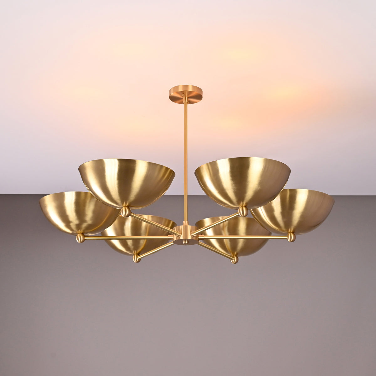 Modern Brass Chandelier | 6-Light Custom Ceiling Light Fixture Natural Brass, Copper or Painted Finish | Adjustable Size | Handmade Lighting - 32323