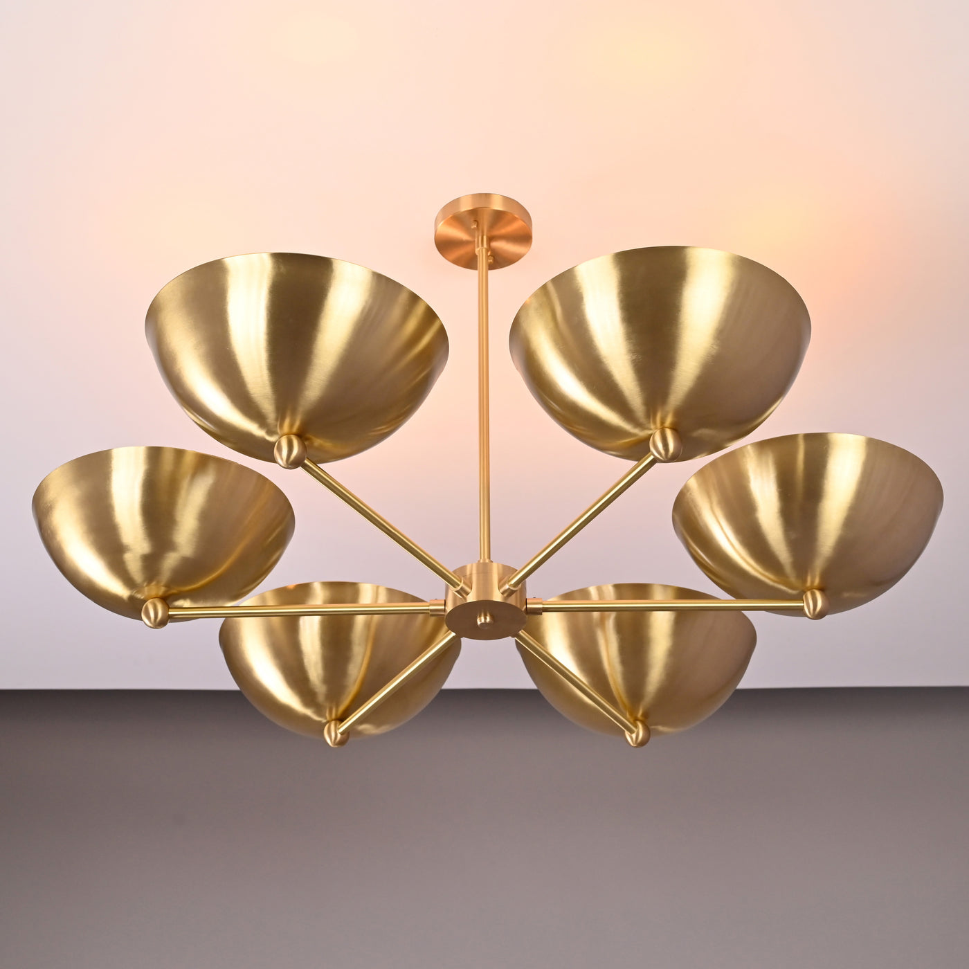 Modern Brass Chandelier | 6-Light Custom Ceiling Light Fixture Natural Brass, Copper or Painted Finish | Adjustable Size | Handmade Lighting - 32323