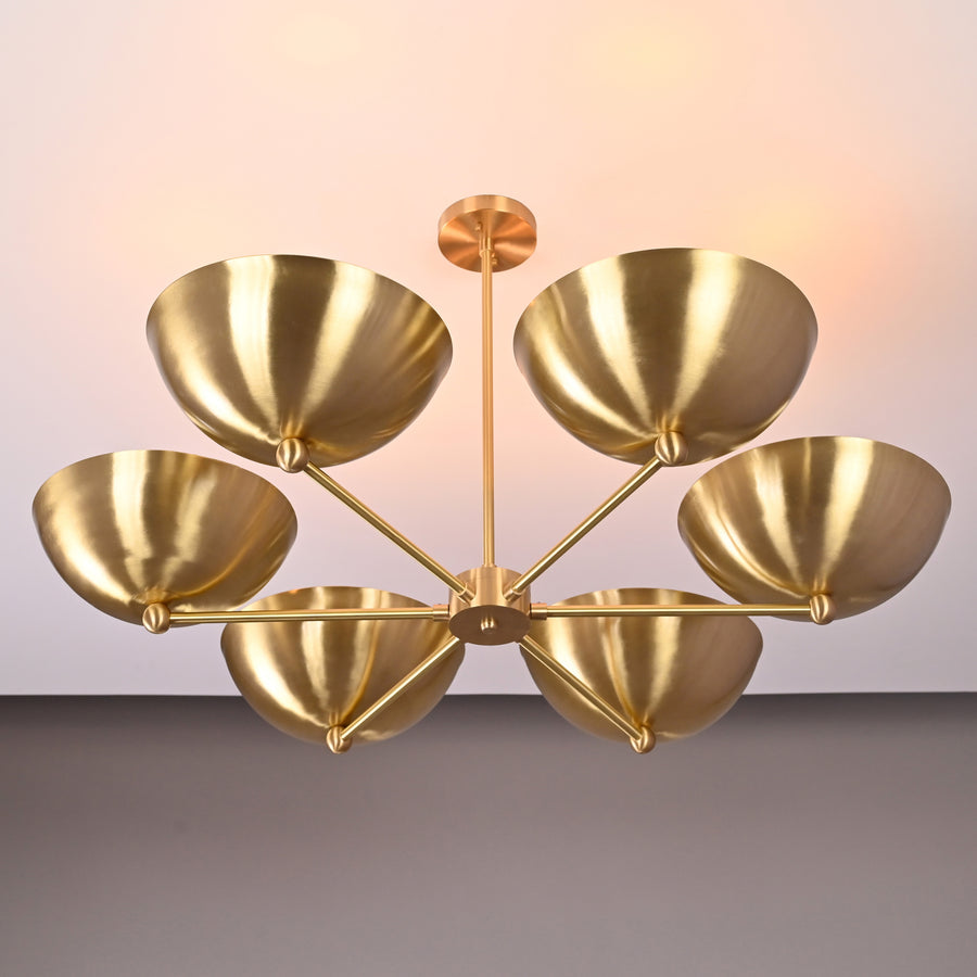Modern Brass Chandelier | 6-Light Custom Ceiling Light Fixture Natural Brass, Copper or Painted Finish | Adjustable Size | Handmade Lighting - 32323