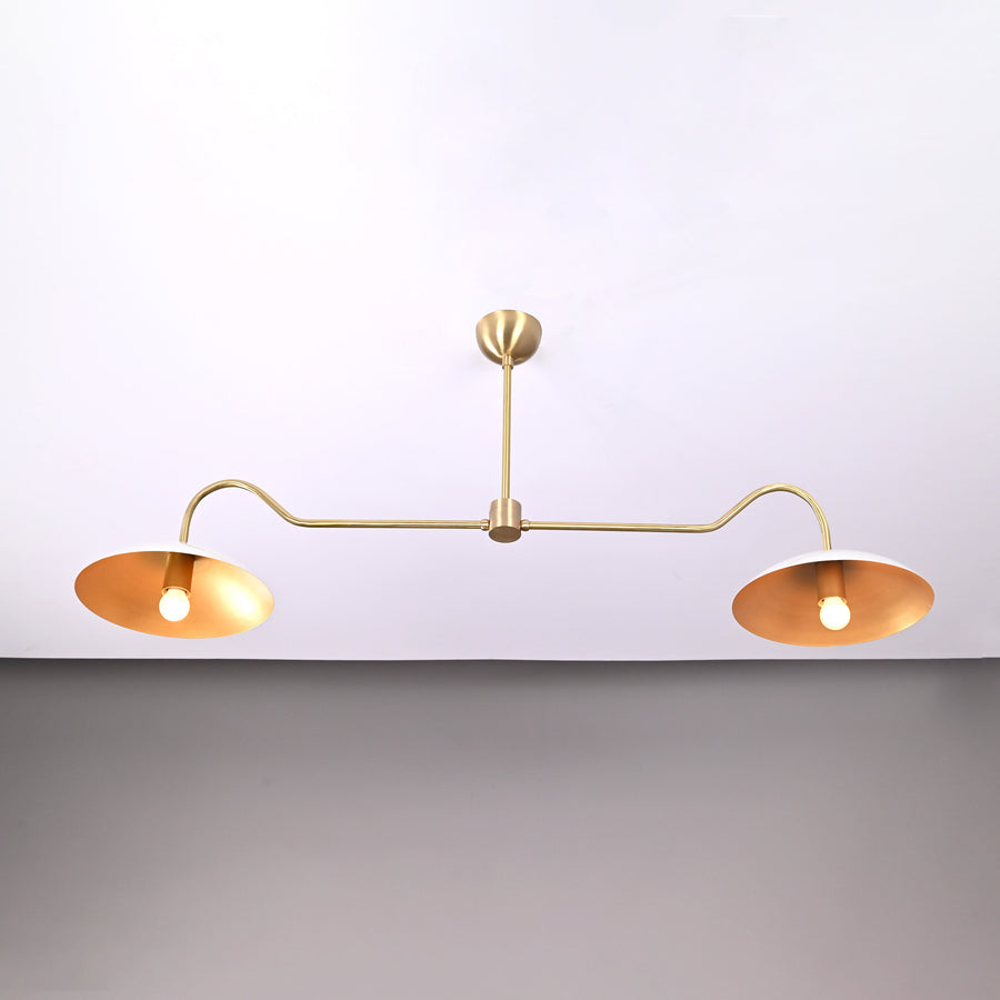 Dual-Arm Brass Chandelier with Dome Shades – Custom Modern Ceiling Light Fixture Made to Order - 32324