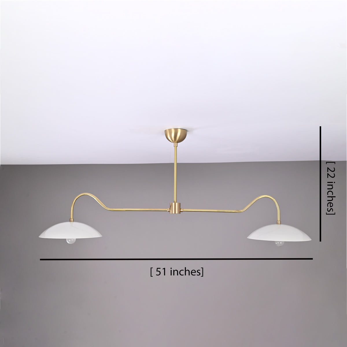 Dual-Arm Brass Chandelier with Dome Shades – Custom Modern Ceiling Light Fixture Made to Order - 32324