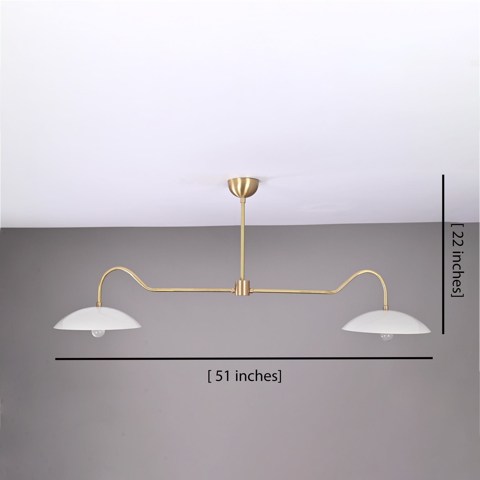 2 Bulbs, Brass Color Pendant Lamp, available in a Variety of Colors, 51" wide, 32324