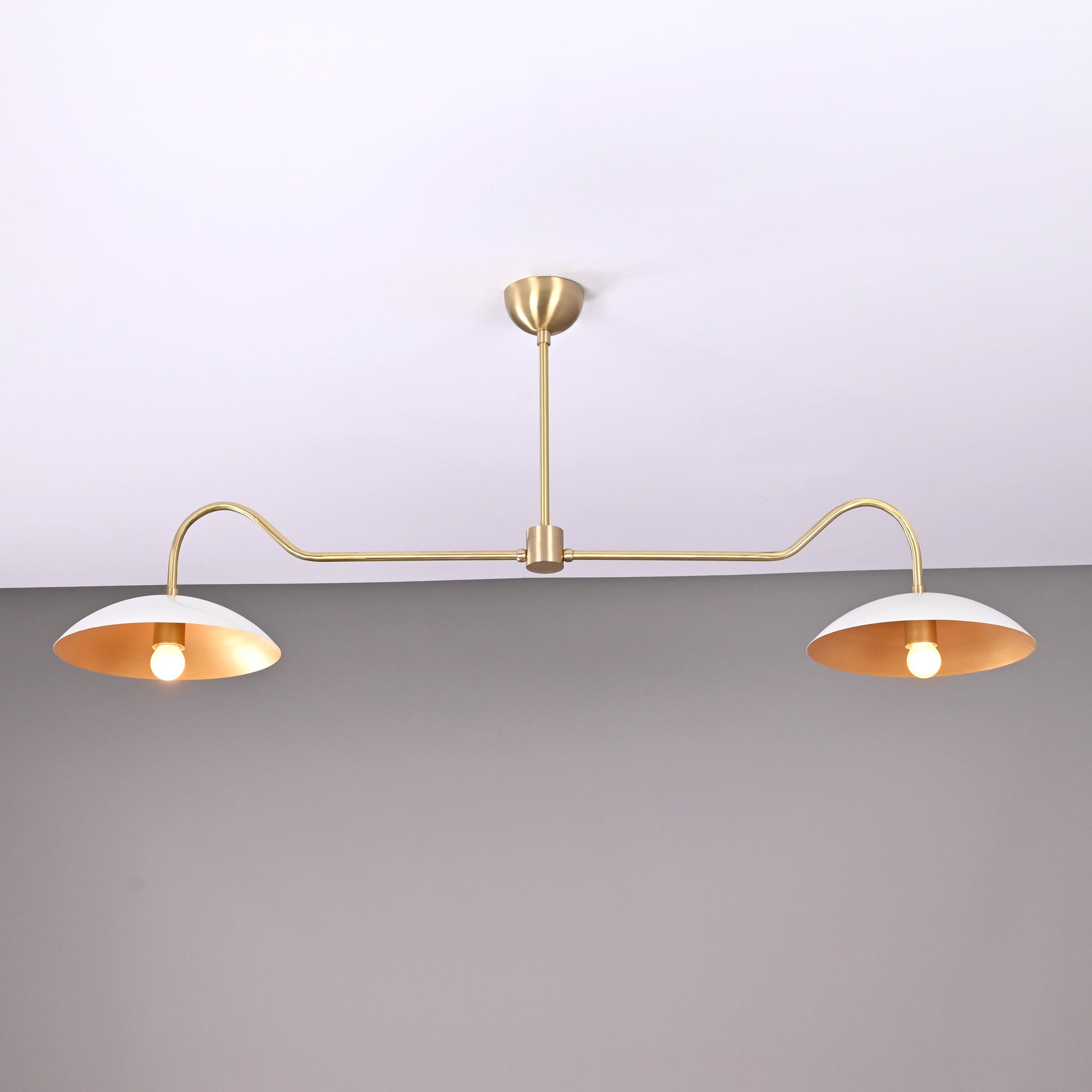 2 Bulbs, Brass Color Pendant Lamp, available in a Variety of Colors, 51" wide, 32324