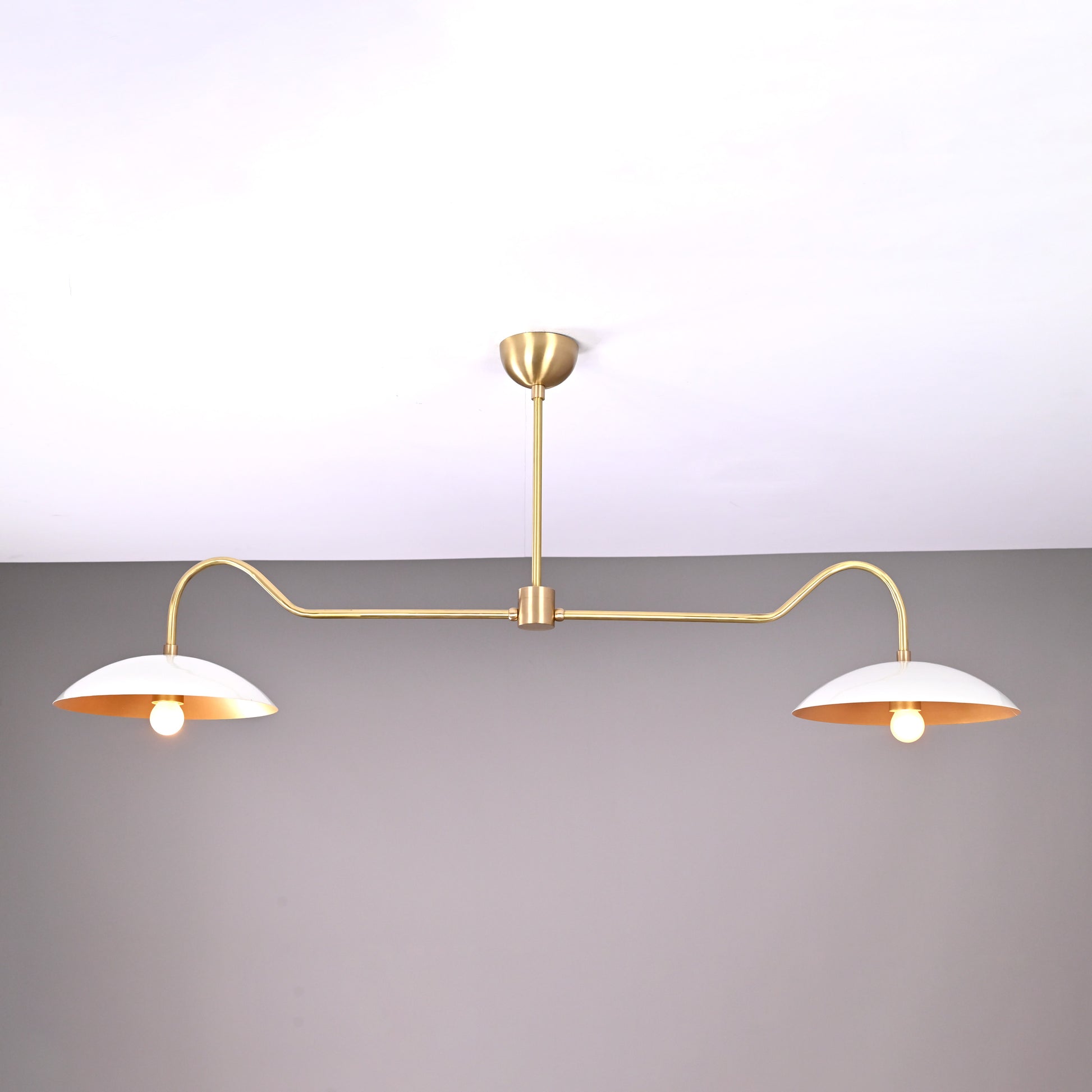 2 Bulbs, Brass Color Pendant Lamp, available in a Variety of Colors, 51" wide, 32324