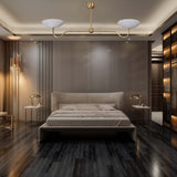 Two-Arm Uplight Brass Chandelier – Modern Minimalist Ceiling Light with Sculptural Bowl Reflectors | Custom Finish |  - 32325