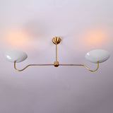 Two-Arm Uplight Brass Chandelier – Modern Minimalist Ceiling Light with Sculptural Bowl Reflectors | Custom Finish |  - 32325