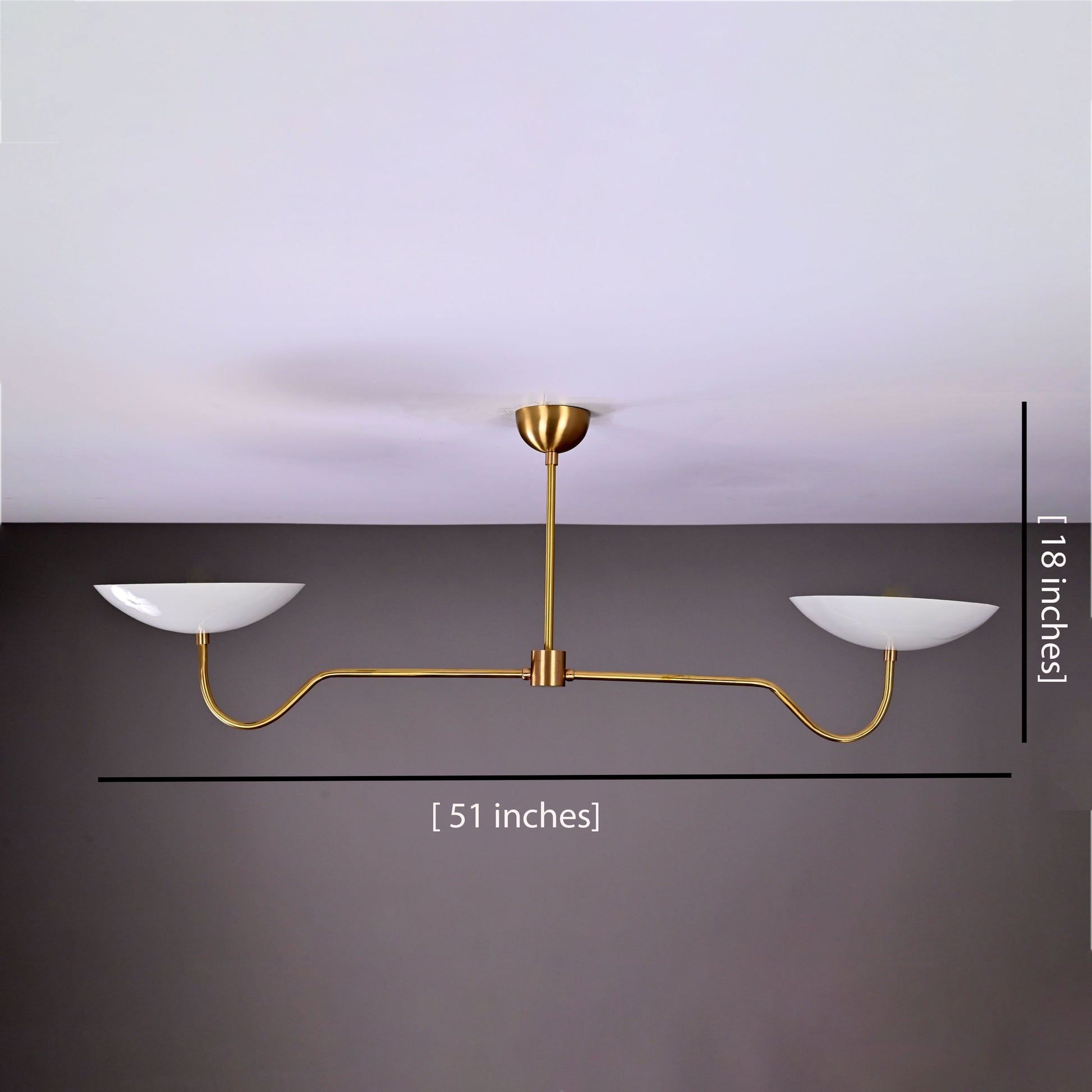 2 Bulbs, Brass Color Pendant Lamp, Uplifting No-shadow No-glare Light, 51" wide, 32325