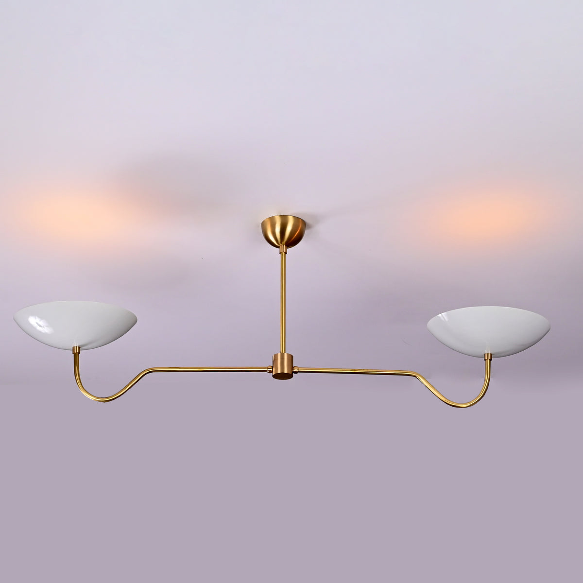 Two-Arm Uplight Brass Chandelier – Modern Minimalist Ceiling Light with Sculptural Bowl Reflectors | Custom Finish |  - 32325