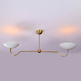 Two-Arm Uplight Brass Chandelier – Modern Minimalist Ceiling Light with Sculptural Bowl Reflectors | Custom Finish |  - 32325