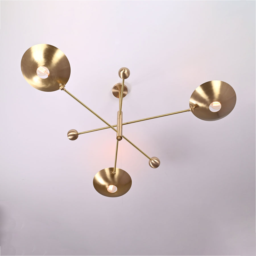 Modern Brass Chandelier | Adjustable Mid-Century Pendant Light | 3-Light Ceiling Fixture | Natural Brass or Custom Finishes | Handmade Lighting - 32326