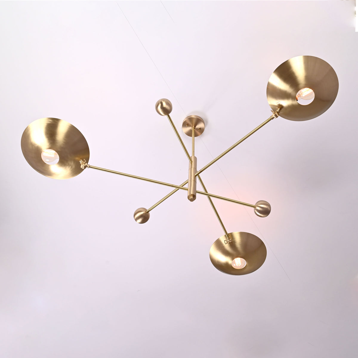 Modern Brass Chandelier | Adjustable Mid-Century Pendant Light | 3-Light Ceiling Fixture | Natural Brass or Custom Finishes | Handmade Lighting - 32326