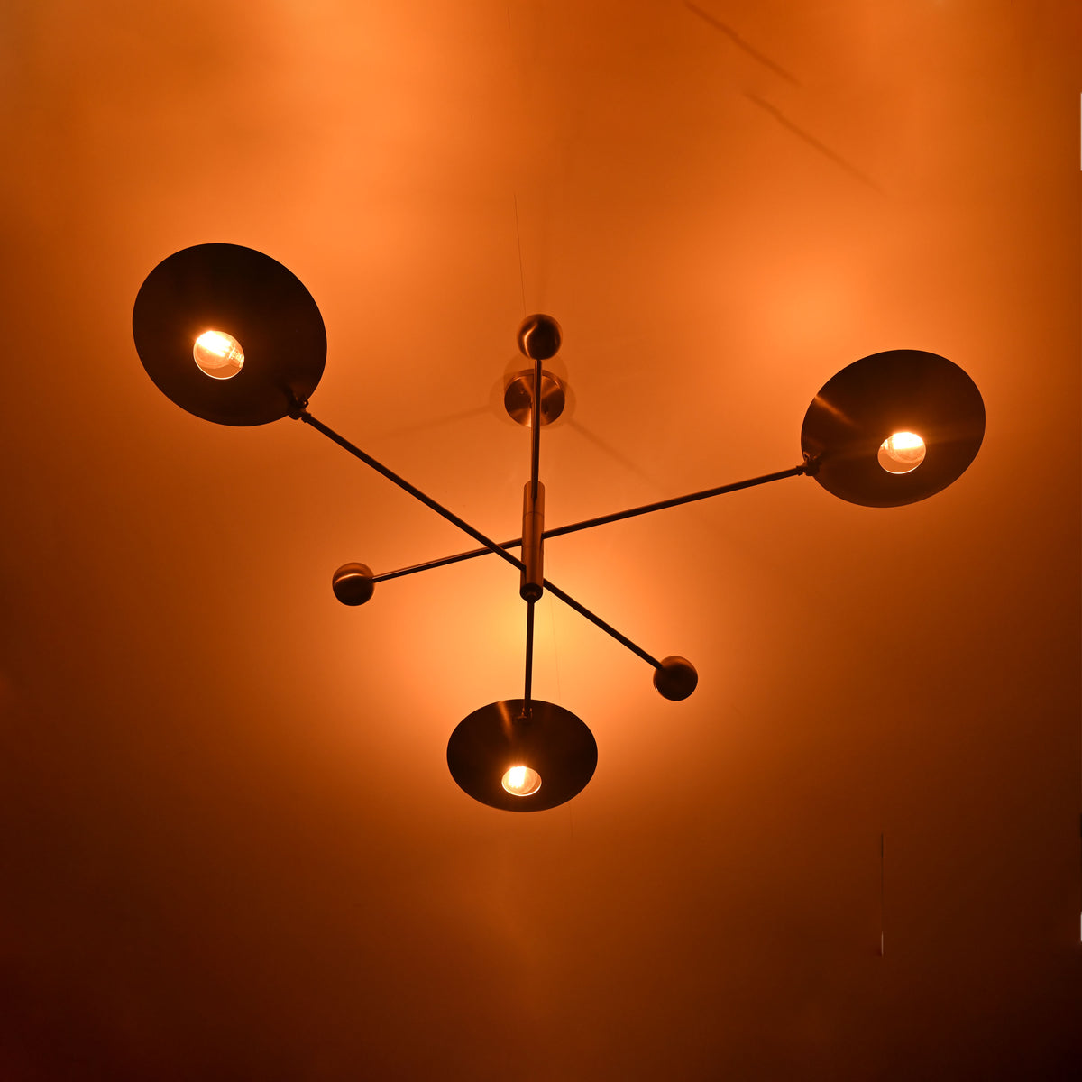 Modern Brass Chandelier | Adjustable Mid-Century Pendant Light | 3-Light Ceiling Fixture | Natural Brass or Custom Finishes | Handmade Lighting - 32326