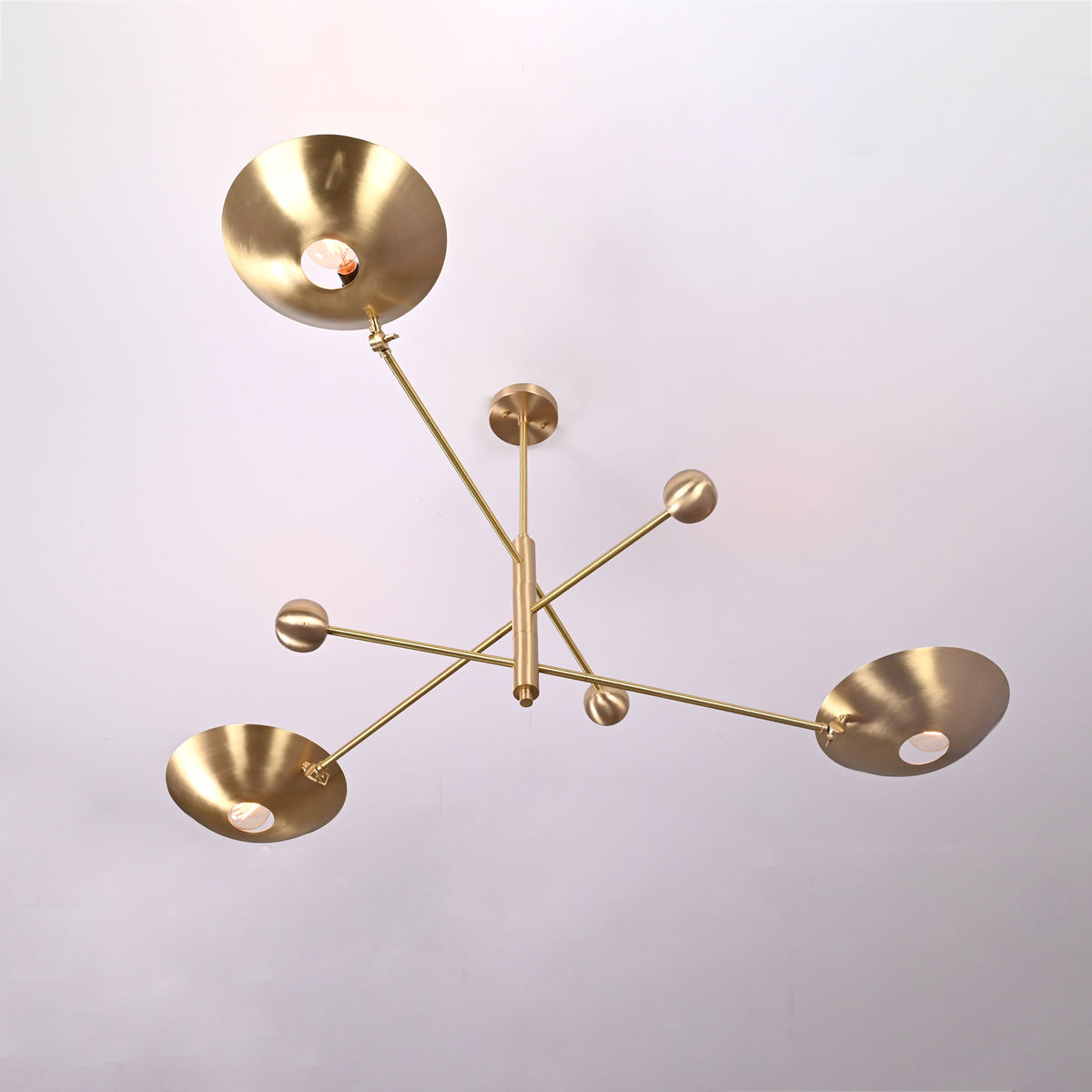 Modern Brass Chandelier | Adjustable Mid-Century Pendant Light | 3-Light Ceiling Fixture | Natural Brass or Custom Finishes | Handmade Lighting - 32326