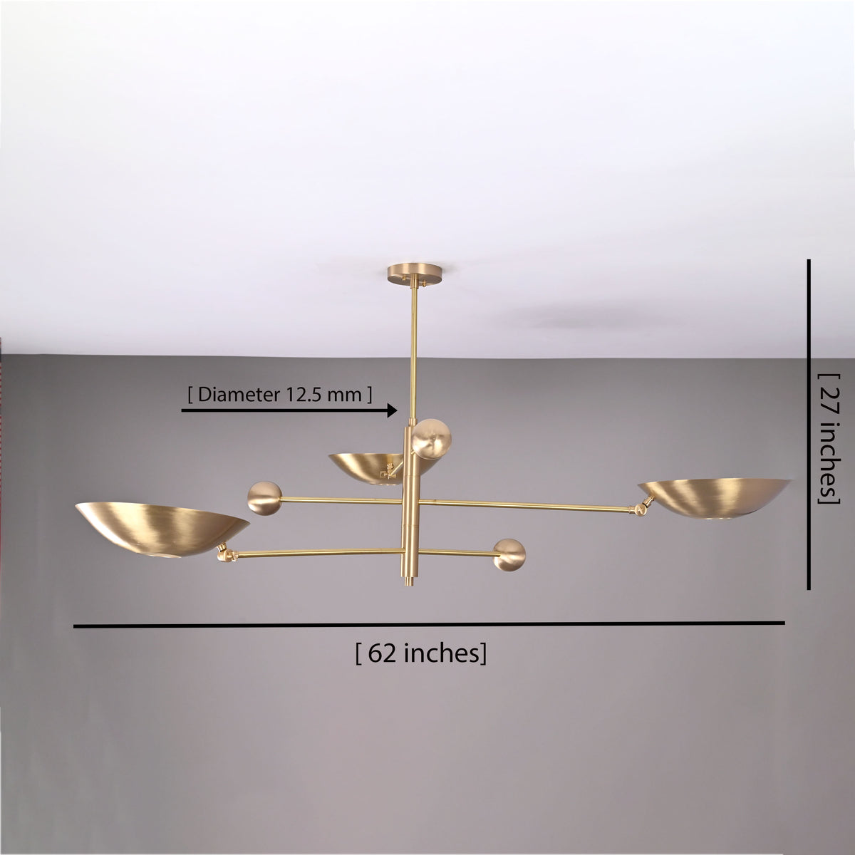 Modern Brass Chandelier | Adjustable Mid-Century Pendant Light | 3-Light Ceiling Fixture | Natural Brass or Custom Finishes | Handmade Lighting - 32326