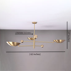 Modern Brass Chandelier | Adjustable Mid-Century Pendant Light | 3-Light Ceiling Fixture | Natural Brass or Custom Finishes | Handmade Lighting - 32326