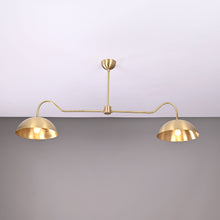 Two-Shade Brass Ceiling Chandelier – Custom Handmade Mid-Century Pendant Light |  - 32327