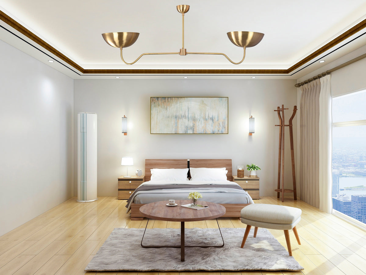 Two-Light Uplight Brass Ceiling Lamp – Custom Mid-Century Modern Uplighting Chandelier | Handmade,  - 32328