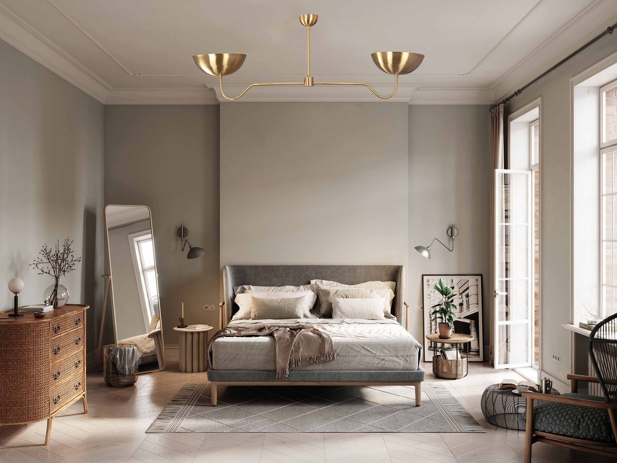 Two-Light Uplight Brass Ceiling Lamp – Custom Mid-Century Modern Uplighting Chandelier | Handmade,  - 32328