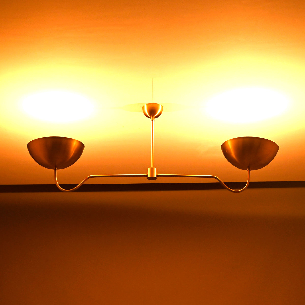 Two-Light Uplight Brass Ceiling Lamp – Custom Mid-Century Modern Uplighting Chandelier | Handmade,  - 32328