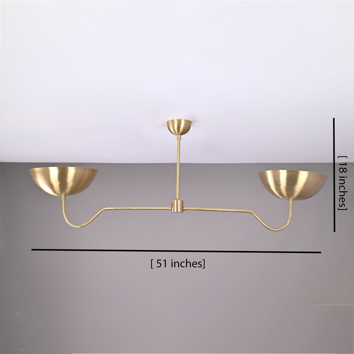 Two-Light Uplight Brass Ceiling Lamp – Custom Mid-Century Modern Uplighting Chandelier | Handmade,  - 32328
