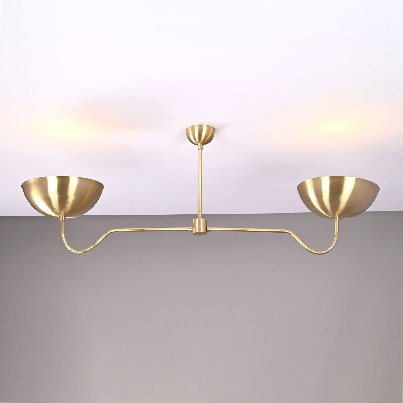 Two-Light Uplight Brass Ceiling Lamp – Custom Mid-Century Modern Uplighting Chandelier | Handmade,  - 32328