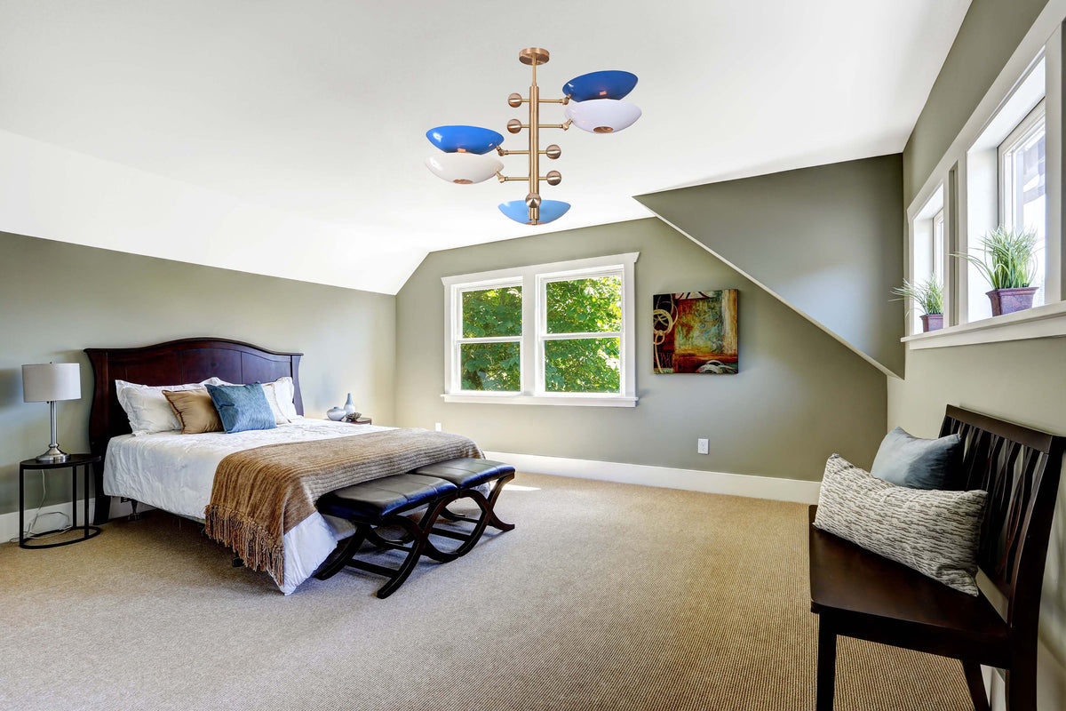 Modern Brass Chandelier | Mid-Century Uplight Ceiling Light Fixture - 32329