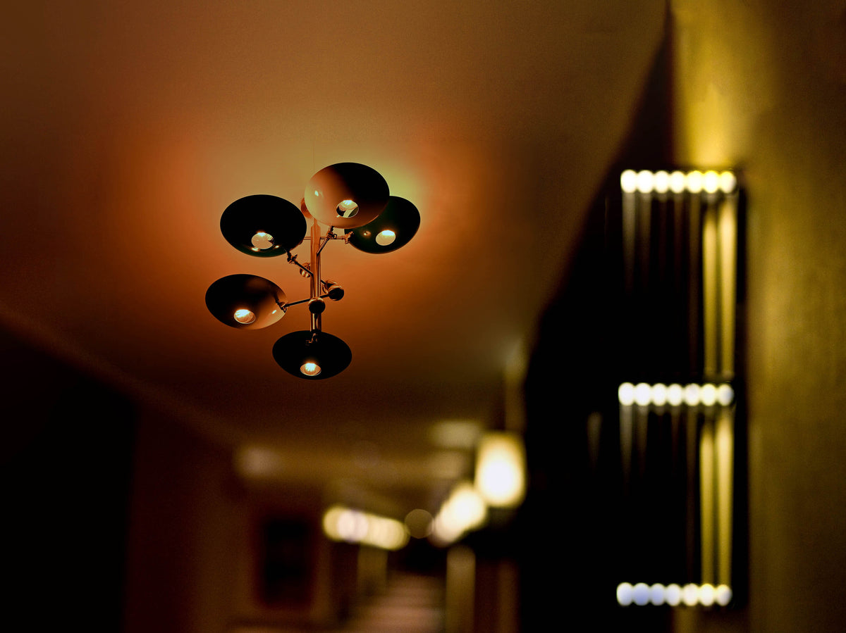 Modern Brass Chandelier | Mid-Century Uplight Ceiling Light Fixture - 32329