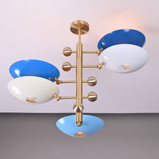 Brass Leaf Studio Industrial Brass Made, 5 Lights Brass Colorful Orbital Pendant Ceiling Light Mid Century Modern Chandelier Ambient Glare Uplifting Light