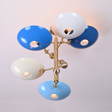 Brass Leaf Studio Industrial Brass Made, 5 Lights Brass Colorful Orbital Pendant Ceiling Light Mid Century Modern Chandelier Ambient Glare Uplifting Light